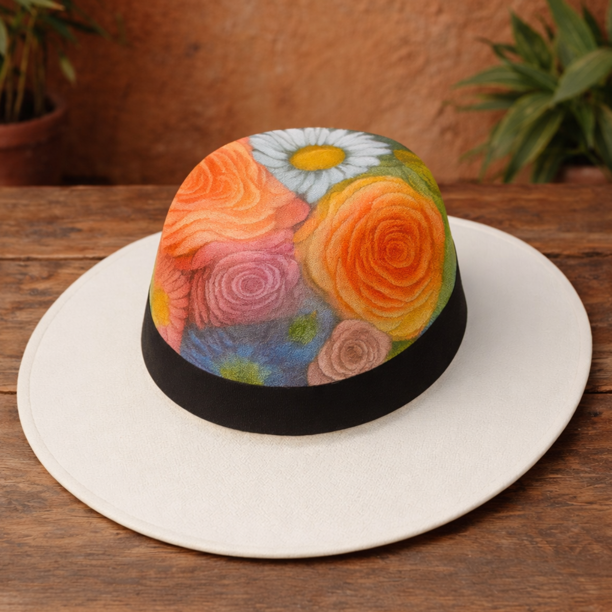 Sombrero Tela Brisa Decoracion Flores