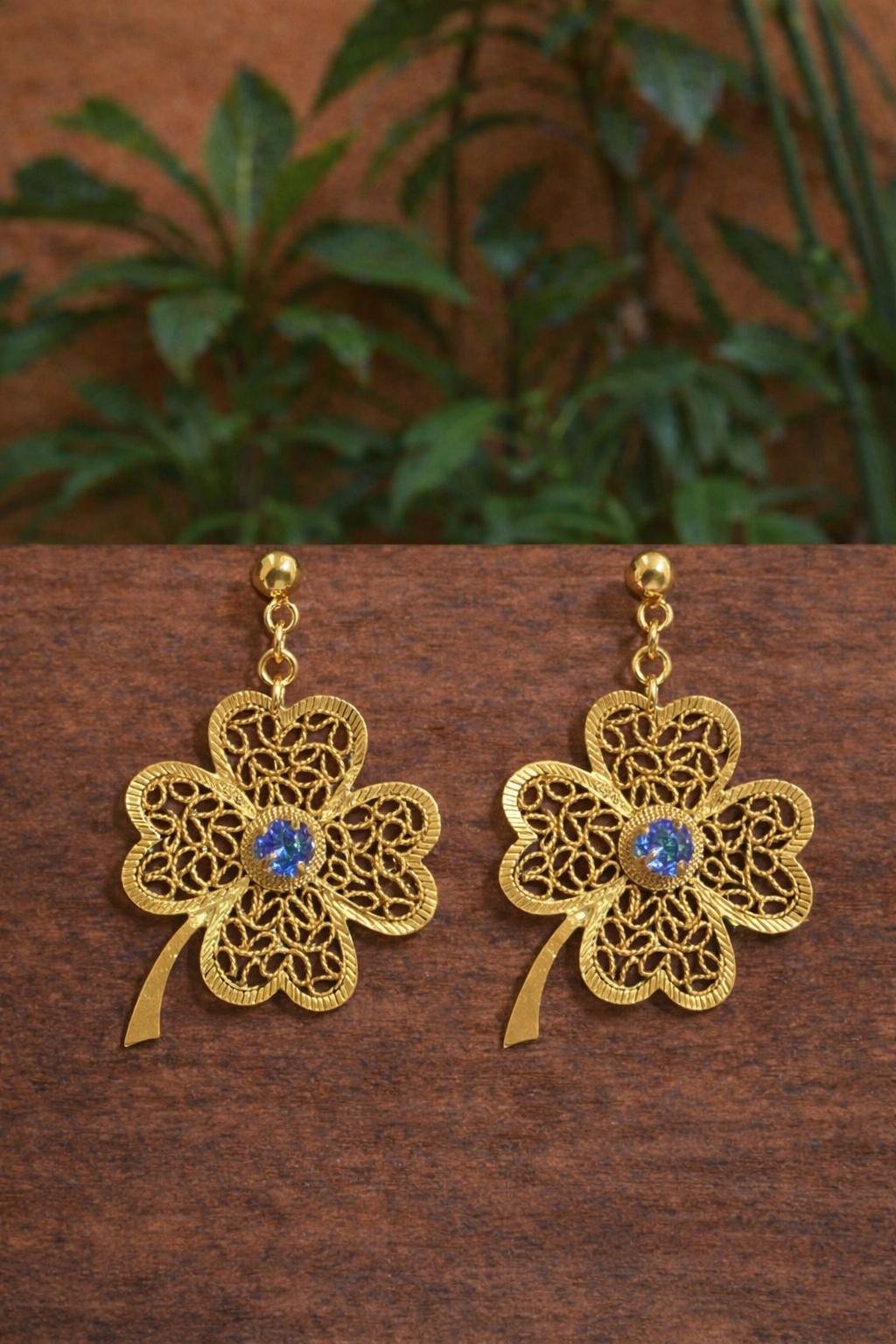 Pendiente Trebol Swarovski B.Oro 24 Kl