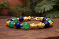 Pulsera Fosil  Verde Y Azul B.Oro 24 K