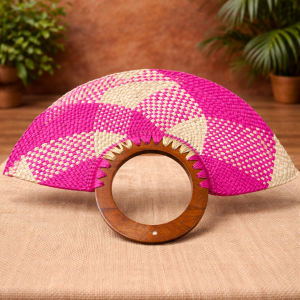 Abanico Iraca Madera Fuccia