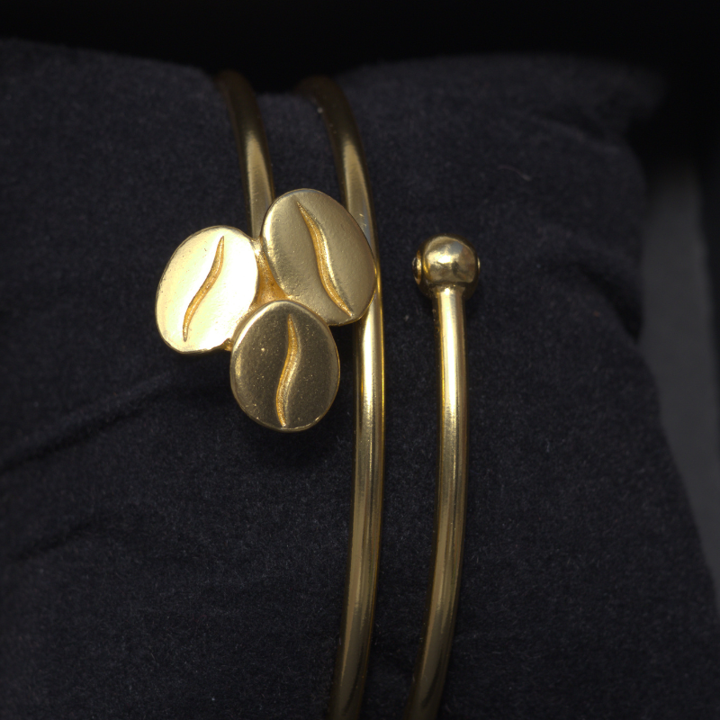 Brazalete Tres Aros Granos De Café Baño De Oro 24 K - Imagen 3
