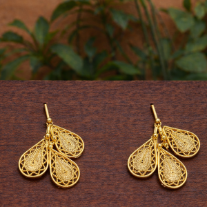 Pendiente De Filigrana Tres Gotas B.Oro 24 K