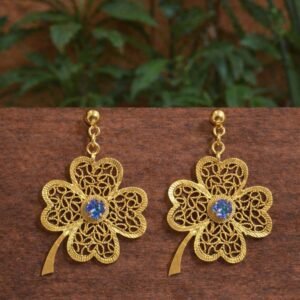 Pendiente Trebol Swarovski B.Oro 24 Kl