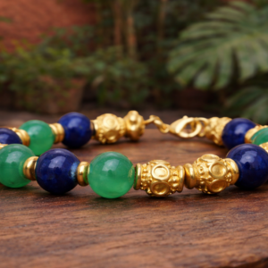 Pulsera Fosil  Verde Y Azul B.Oro 24 K