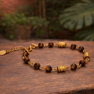 Pulsera Piedra Café Tigre Peltre B. Oro 24 K